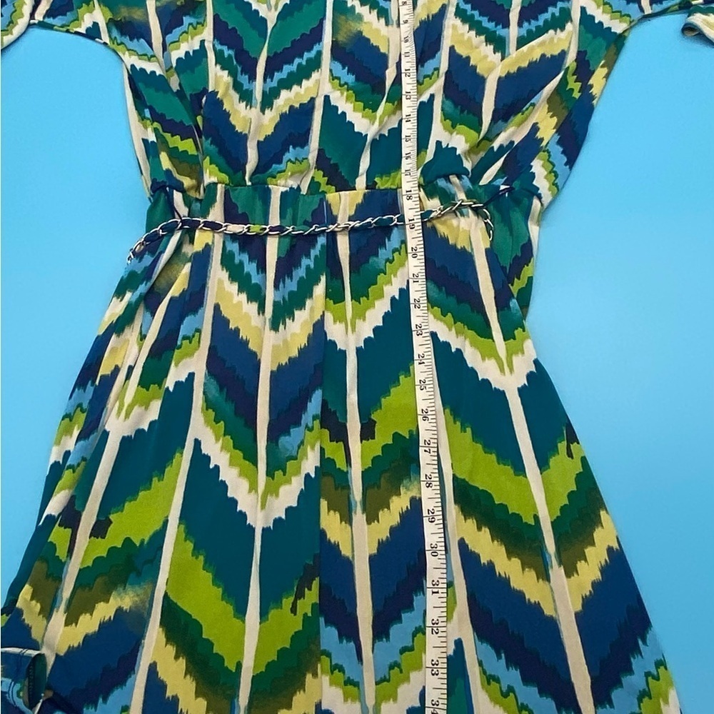 Roz & Ali Chevron Patterned Women’s Dress Blue Green Size 6 - Picture 7 of 8